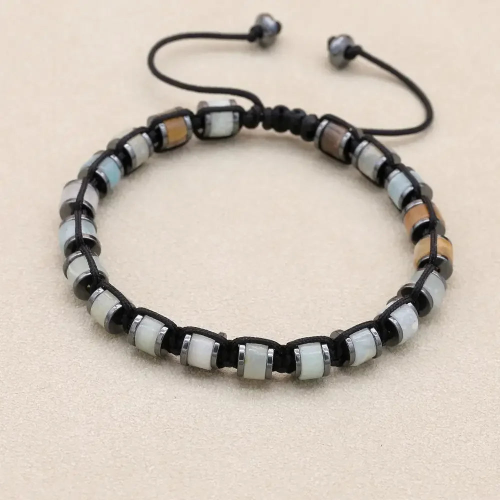 🐉 Spiritual Abacus Hematite & Dragon Blood Stone Beaded Bracelet – Handmade Braided Couple Jewelry
