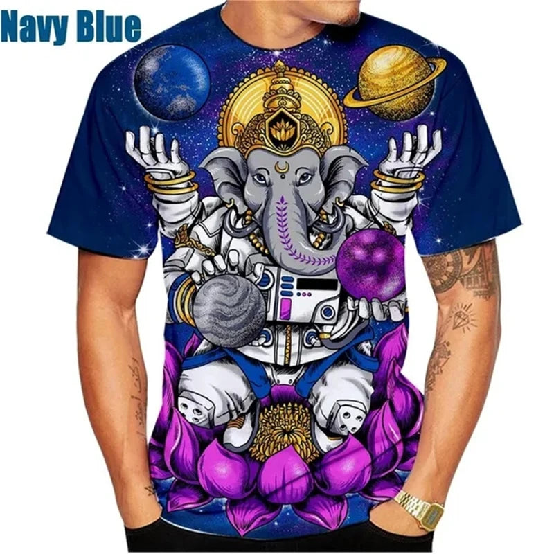 🕉️ Spiritual Abacus God of Wisdom Ganesha 3D T-Shirt – Unisex Hindu Spiritual Streetwear