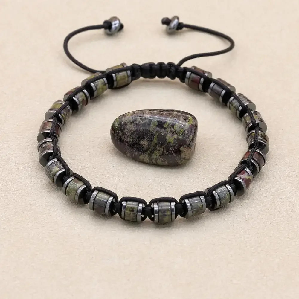 🐉 Spiritual Abacus Hematite & Dragon Blood Stone Beaded Bracelet – Handmade Braided Couple Jewelry