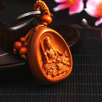 Spiritual Abacus™ Wooden Buddha Keychain – Hand-Carved Guanyin & Monk-Inspired Lucky Charm Pendant for Car, Bag & Keys