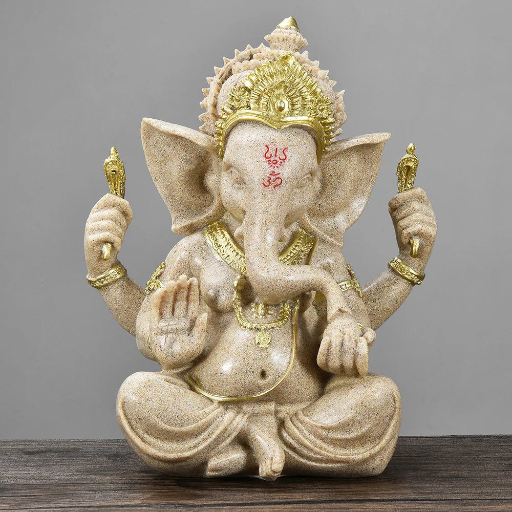 Spiritual Abacus™ Golden Sandstone Ganesha Statue – Hindu-Inspired Elephant Figurine for Peaceful Home & Tabletop Décor