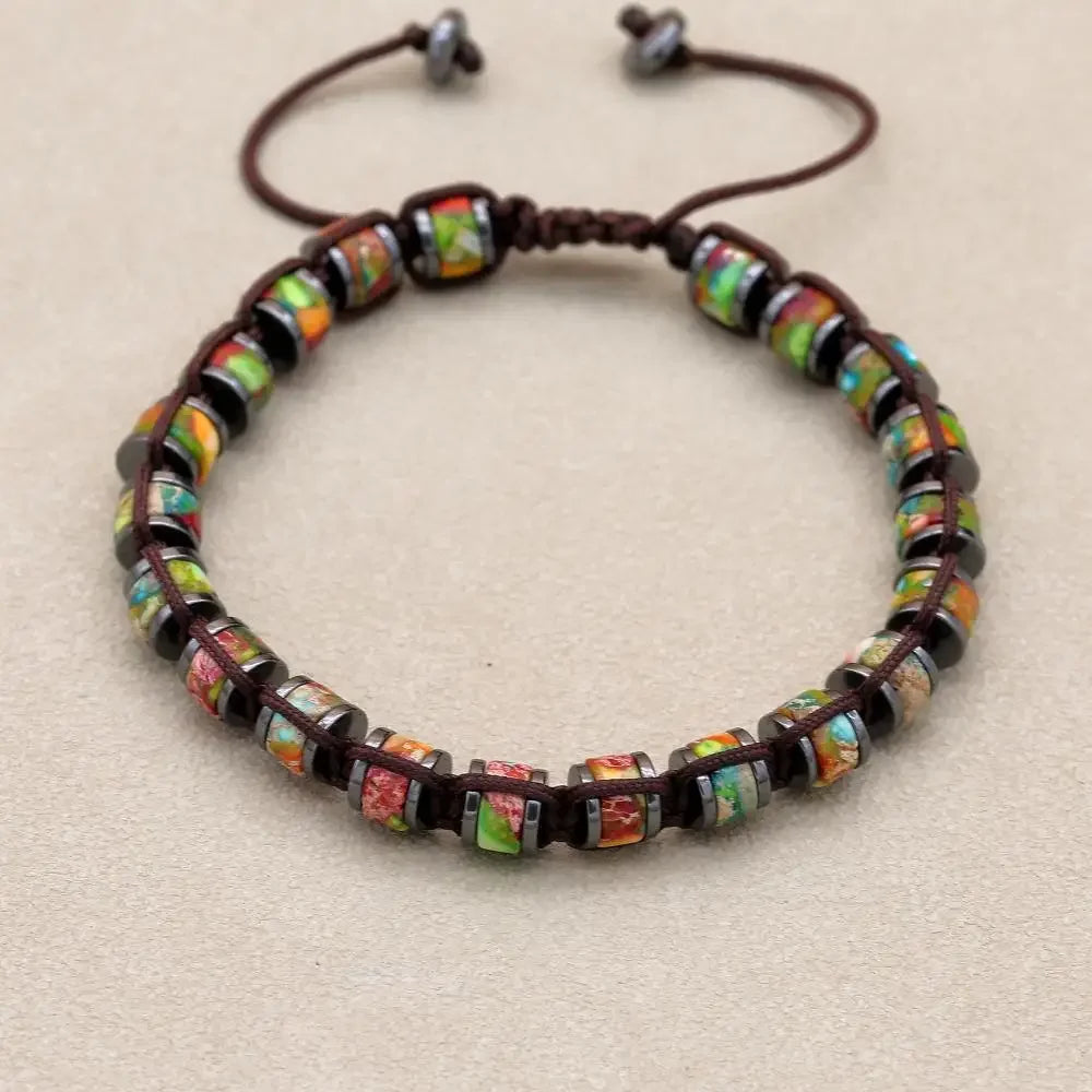 🐉 Spiritual Abacus Hematite & Dragon Blood Stone Beaded Bracelet – Handmade Braided Couple Jewelry