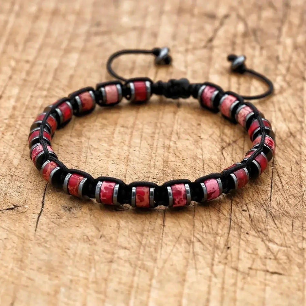 🐉 Spiritual Abacus Hematite & Dragon Blood Stone Beaded Bracelet – Handmade Braided Couple Jewelry