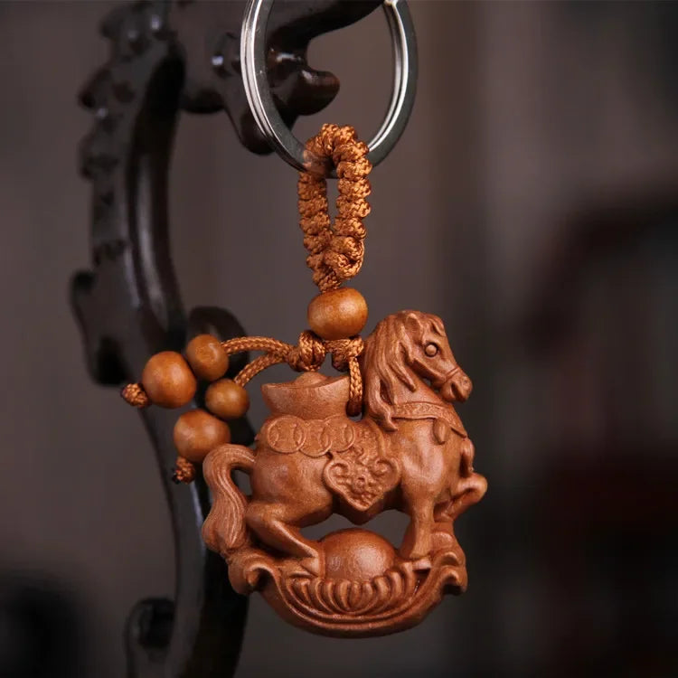 Spiritual Abacus™ Wooden Buddha Keychain – Hand-Carved Guanyin & Monk-Inspired Lucky Charm Pendant for Car, Bag & Keys