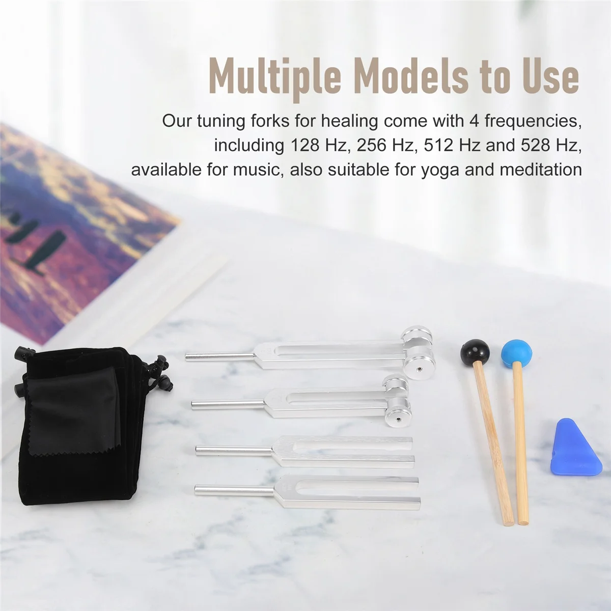 🎶 Spiritual Abacus 4-Pack Tuning Fork Set(128Hz, 256Hz, 512Hz, 528Hz)  Hammer Included