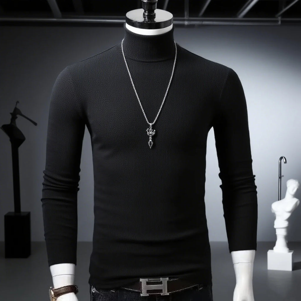 Spiritual Abacus™ Men’s Slim Fit Turtleneck Shirt – Solid Black Long Sleeve Fall/Winter Innerwear