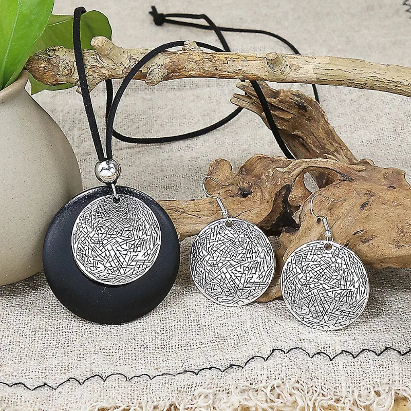 💎 Spiritual Abacus Ethnic Bohemian Vintage Jewelry Set – Silver Color Alloy Necklace & Earrings for Women