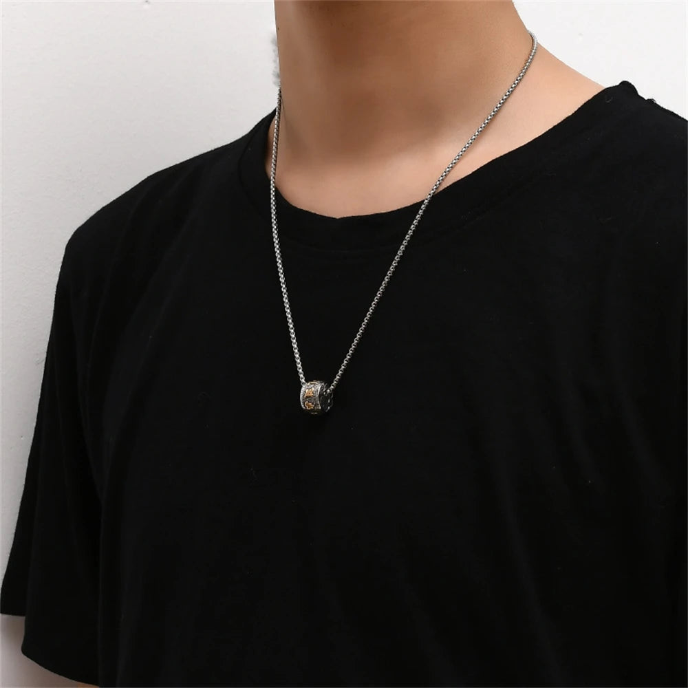 🔱 Spiritual Abacus Six-Character Mantra Necklace Vintage Stainless Steel Buddhist Pendant for Men