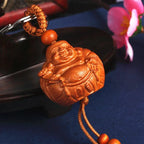 Spiritual Abacus™ Wooden Buddha Keychain – Hand-Carved Guanyin & Monk-Inspired Lucky Charm Pendant for Car, Bag & Keys