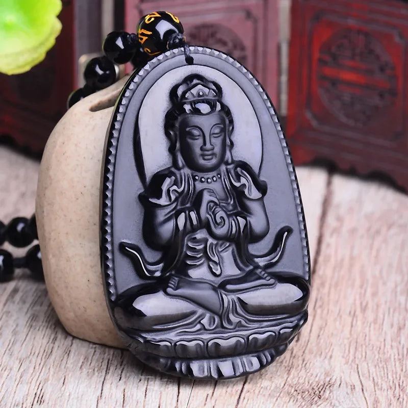 Spiritual Abacus™ Black Obsidian Buddha Pendant Necklace