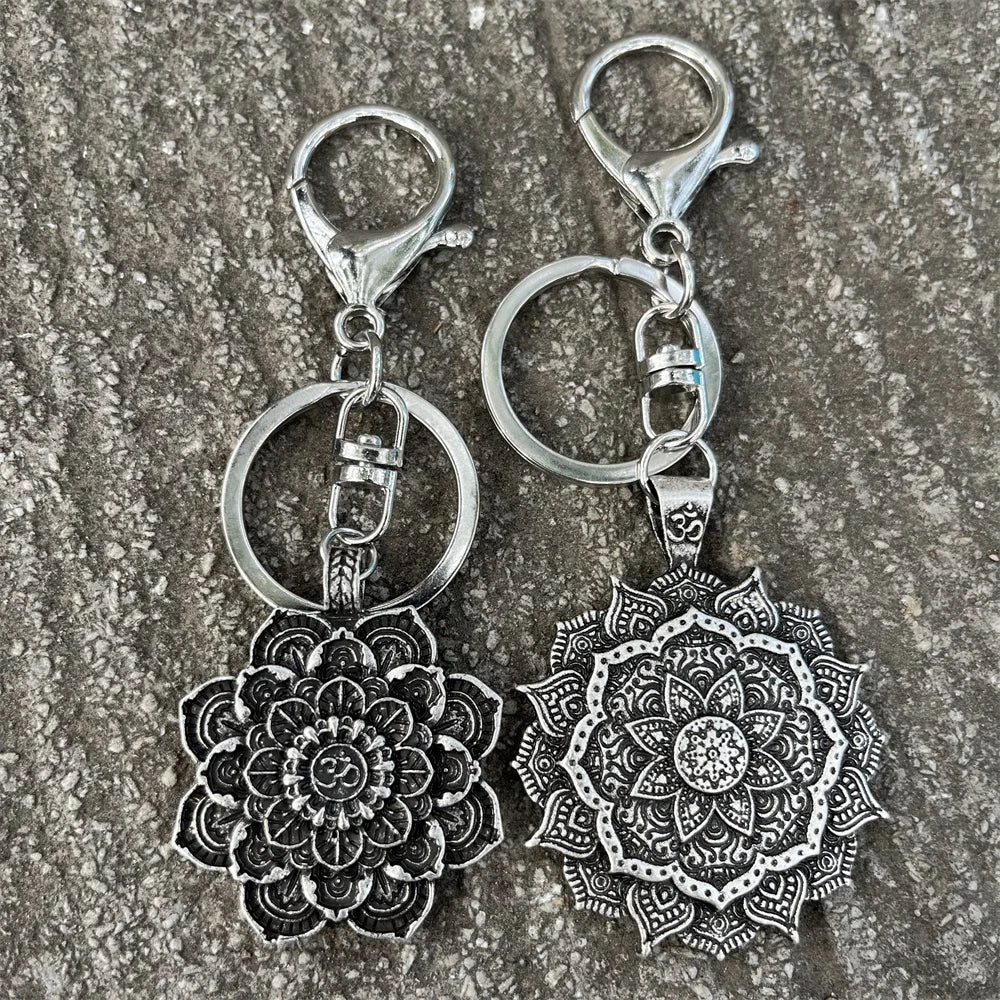 Spiritual Abacus™ Retro OM Lotus Keychain – Vintage Yoga & Spiritual Key Accessory