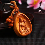 Spiritual Abacus™ Wooden Buddha Keychain – Hand-Carved Guanyin & Monk-Inspired Lucky Charm Pendant for Car, Bag & Keys
