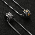 🔱 Spiritual Abacus Six-Character Mantra Necklace Vintage Stainless Steel Buddhist Pendant for Men