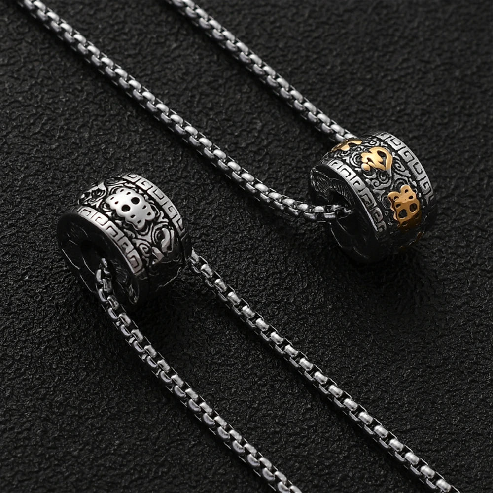 🔱 Spiritual Abacus Six-Character Mantra Necklace Vintage Stainless Steel Buddhist Pendant for Men