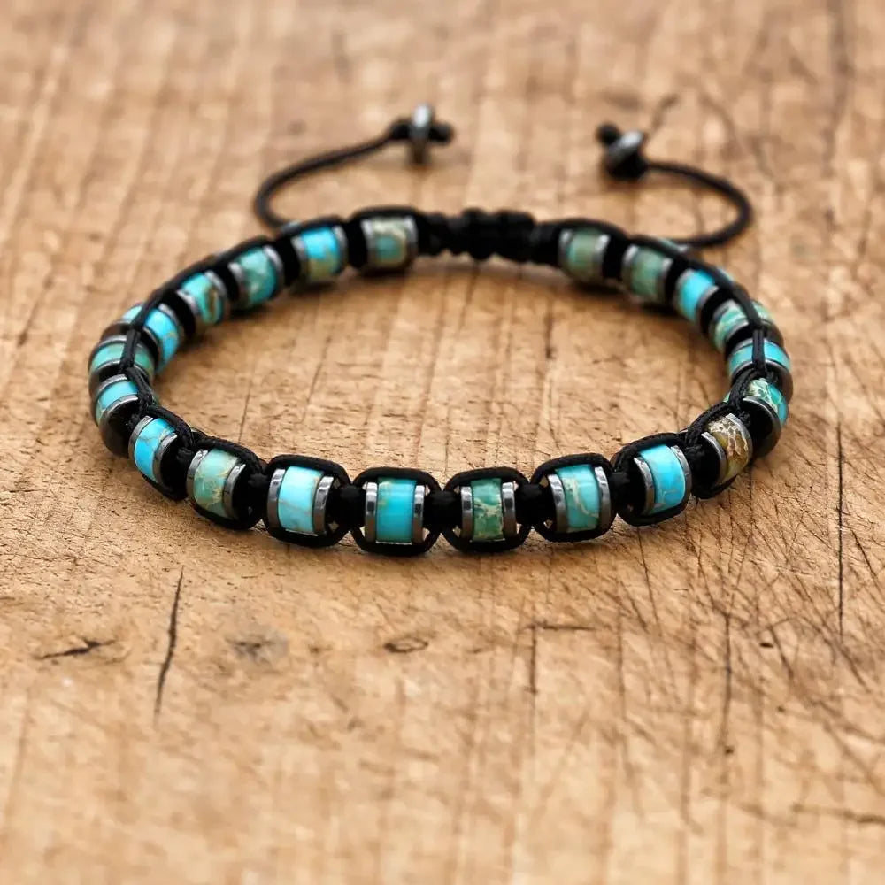🐉 Spiritual Abacus Hematite & Dragon Blood Stone Beaded Bracelet – Handmade Braided Couple Jewelry