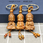 Spiritual Abacus™ Wooden Buddha Keychain – Hand-Carved Guanyin & Monk-Inspired Lucky Charm Pendant for Car, Bag & Keys