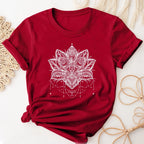 👚Spiritiual Abacus Plus Size Casual T-shirt, Women's Plus Mandala Print Short Sleeve Round Neck Slight Stretch T-shirt