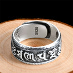 💍 Spiritual Abacus 925 Sterling Silver Mantra Ring Adjustable Retro Buddhist Om Mani Padme Hum Ring for Men