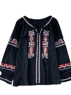 👚Spiritual Abacus – Retro Ethnic Embroidered Cotton Linen Top for Women - Loose Fit • Slimming Cut • Overhead Pullover Style • Spring & Autumn Comfort
