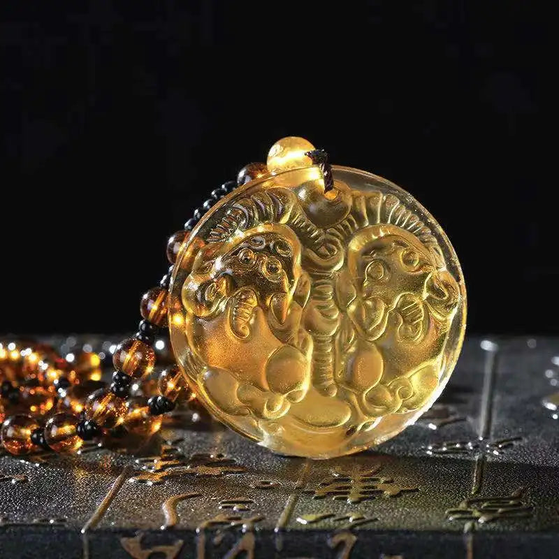 Spiritual Abacus™ Hand-Carved Ice Yellow Crystal Buddha Pendant – Fashion Charm Necklace for Mindfulness & Style