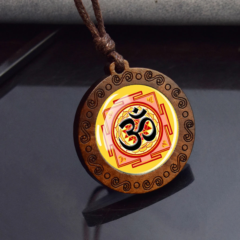 Spiritual Abacus™ Wooden OM Pendant Necklace – Symbol Glass Dome Yoga & Meditation Jewelry