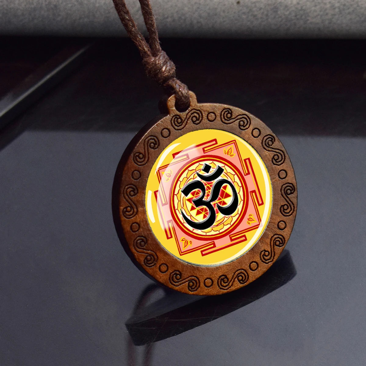 Spiritual Abacus™ Wooden OM Pendant Necklace – Symbol Glass Dome Yoga & Meditation Jewelry