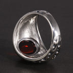 🔥 Spiritual Abacus 925 Sterling Silver Vintage Garnet Ring – Men's Natural Stone Flower Engraved Statement Jewelry