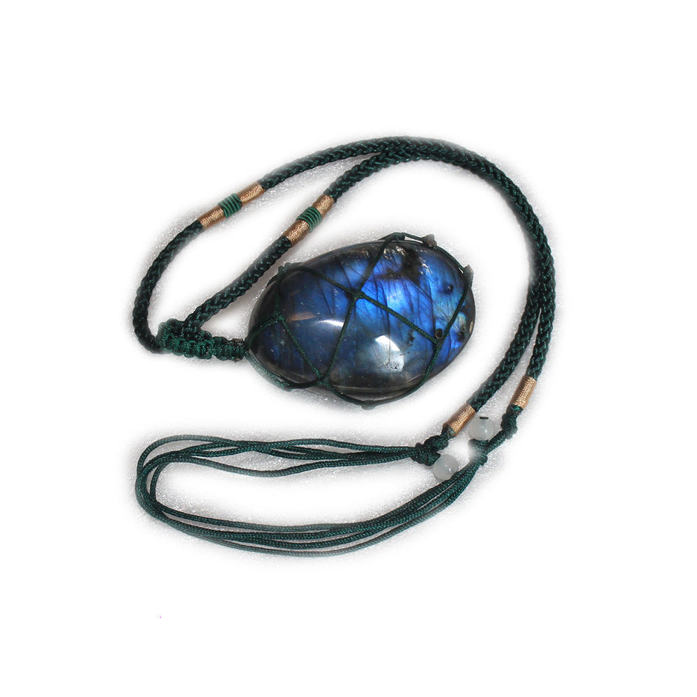 Spiritual Abacus Natural Feldspar Moonstone Net Pendant Necklace with Blue Light