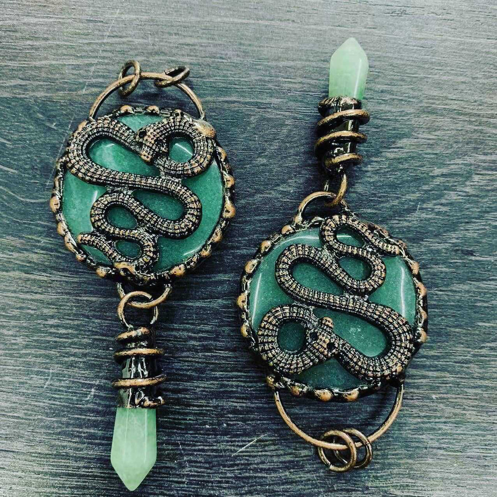Spiritual Abacus Natural Crystal Vintage Green Aventurine Dragon Snake Pendant