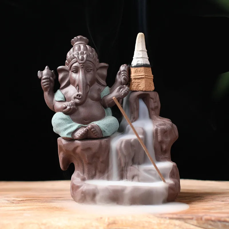 Spiritual Abacus Ganesha Backflow Incense Burner – Ceramic Waterfall Aromatherapy Censer for Zen Decor & Meditation Spaces