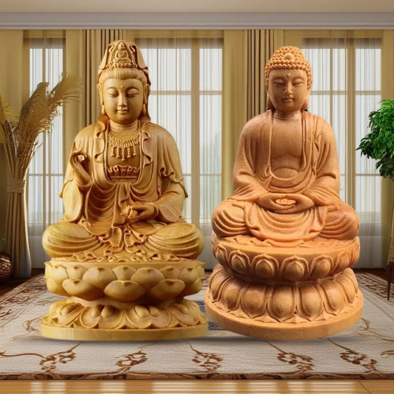 Spiritual Abacus Natural Cypress Buddha Statue
