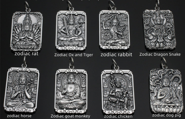 Spiritual Abacus Retro Thai Silver Square Natal Buddha Pendant