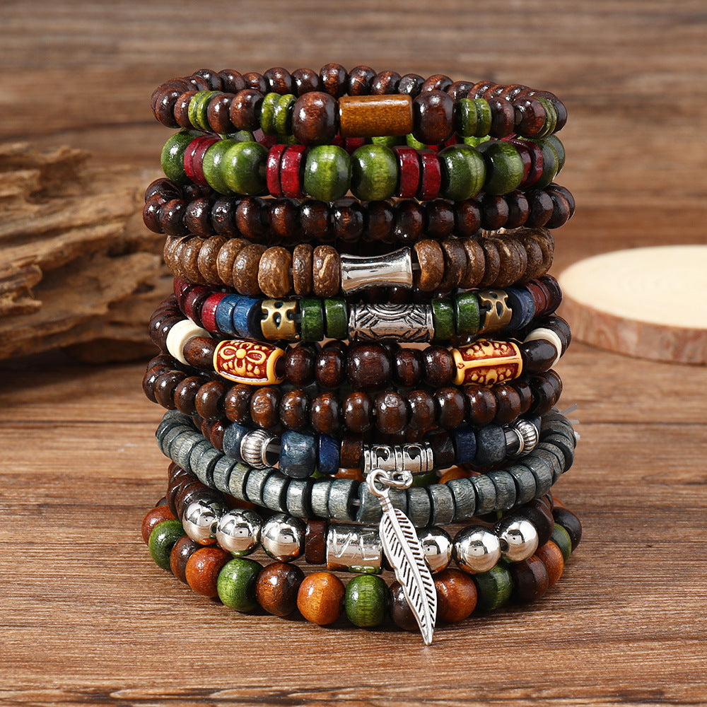 Spiritual Abacus 22-Piece Bohemian Retro Wooden Bead Bracelet Set