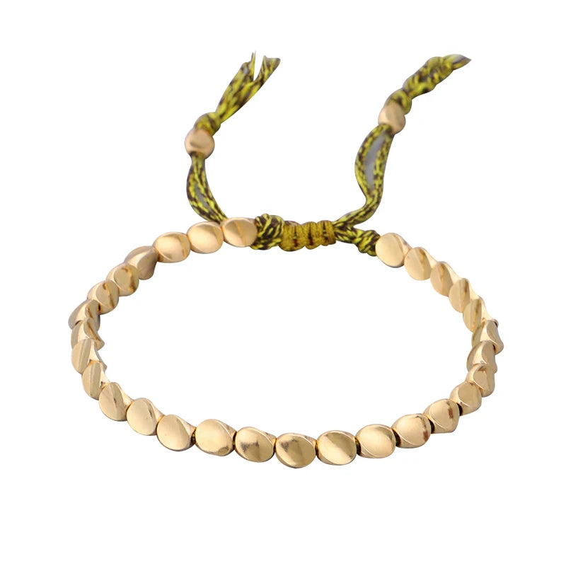 Spiritual Abacus Handmade Tibetan Copper Bead Bracelet – Adjustable Braided Rope Bracelet for Men & Women, Boho Vintage Jewelry Gift
