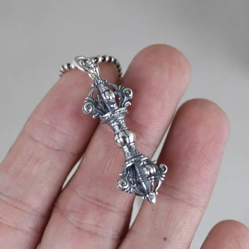 Spiritual Abacus ⚡ 925 Silver Tibetan Dorje Pendant Solid Sterling Vajra Amulet