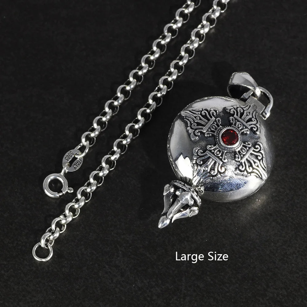 🕉️ Spiritual Abacus 925 Sterling Silver Openable Buddha Pendant – Six Words Mantra & Red Zircon Inlay