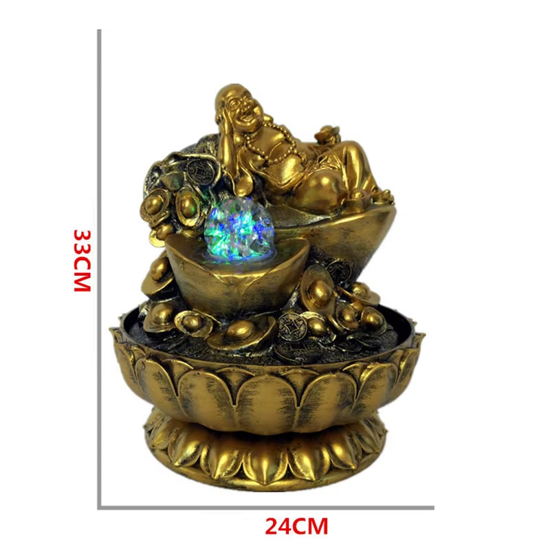 Spiritual Abacus Lucky Feng Shui Gold Maitreya Buddha Fountain