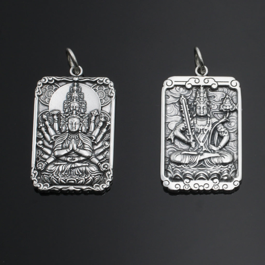 Spiritual Abacus Retro Thai Silver Square Natal Buddha Pendant