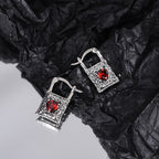 Spiritual Abacus Vintage Sterling Silver Lock Earrings with Heart-Shaped Zircon (S925)