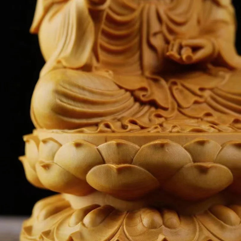 Spiritual Abacus Natural Cypress Buddha Statue