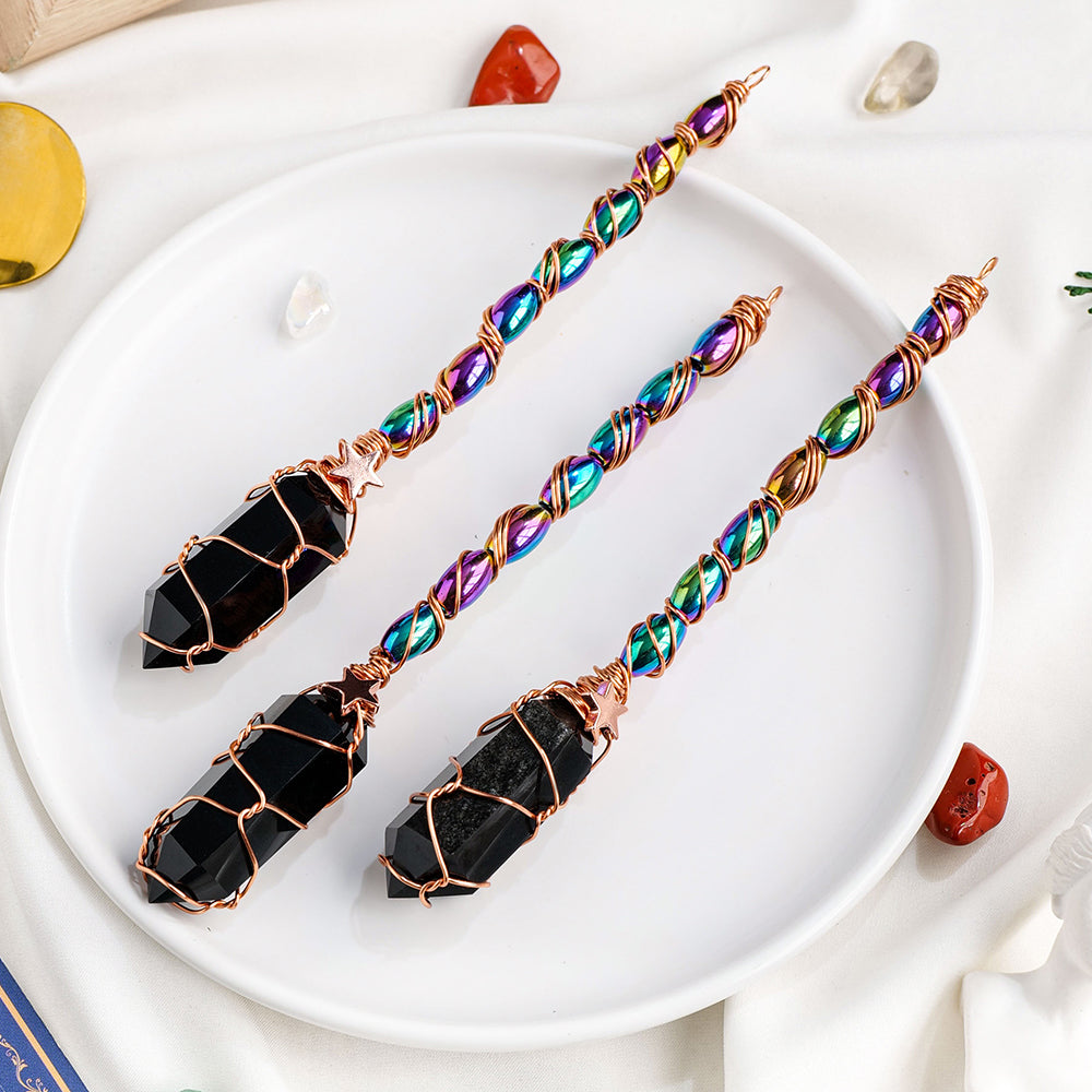 Spiritual Abacus Natural Obsidian Double Pointed Column Scepter Pendant