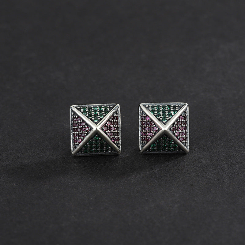 Spiritual Abacus 925 Sterling Silver Pyramid Earrings with Colorful Zirconia