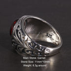 🔥 Spiritual Abacus 925 Sterling Silver Vintage Garnet Ring – Men's Natural Stone Flower Engraved Statement Jewelry