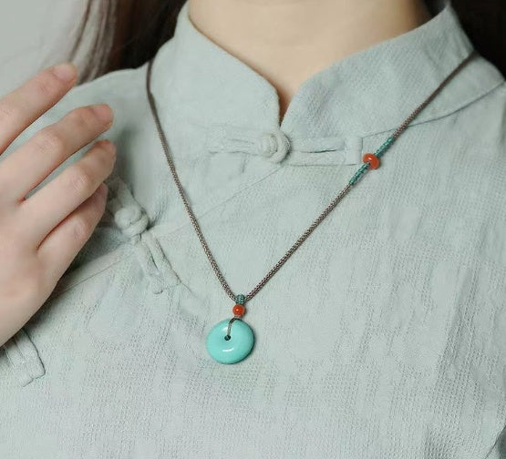 Spiritual Abacus High Porcelain Turquoise Bread Ring Safety Buckle Pendant