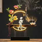 Spiritual Abacus LED Lotus Girl Backflow Incense Burner – USB Ceramic Circle Design with Stick & Cone Holder for Home & Office