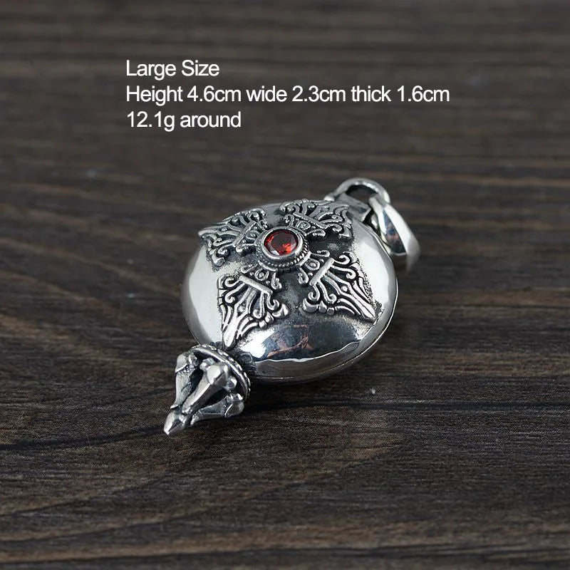 🕉️ Spiritual Abacus 925 Sterling Silver Openable Buddha Pendant – Six Words Mantra & Red Zircon Inlay
