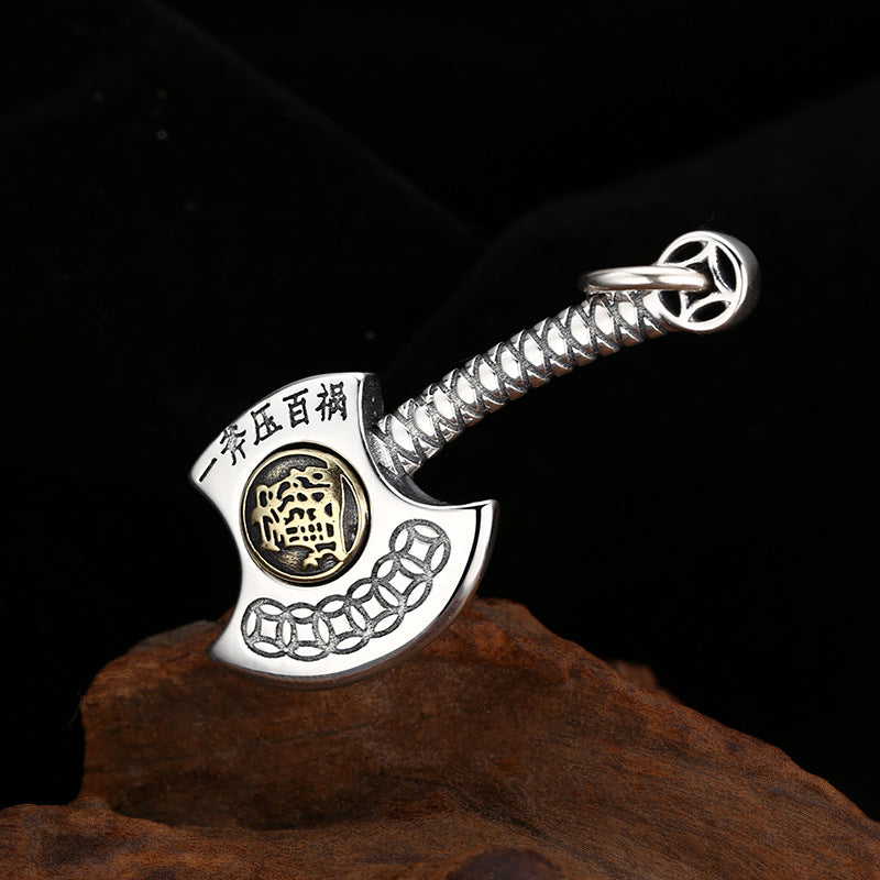 Spiritual Abacus 925 Sterling Silver Money Axe Pendant – Single Axe to Ward Off a Hundred Calamities