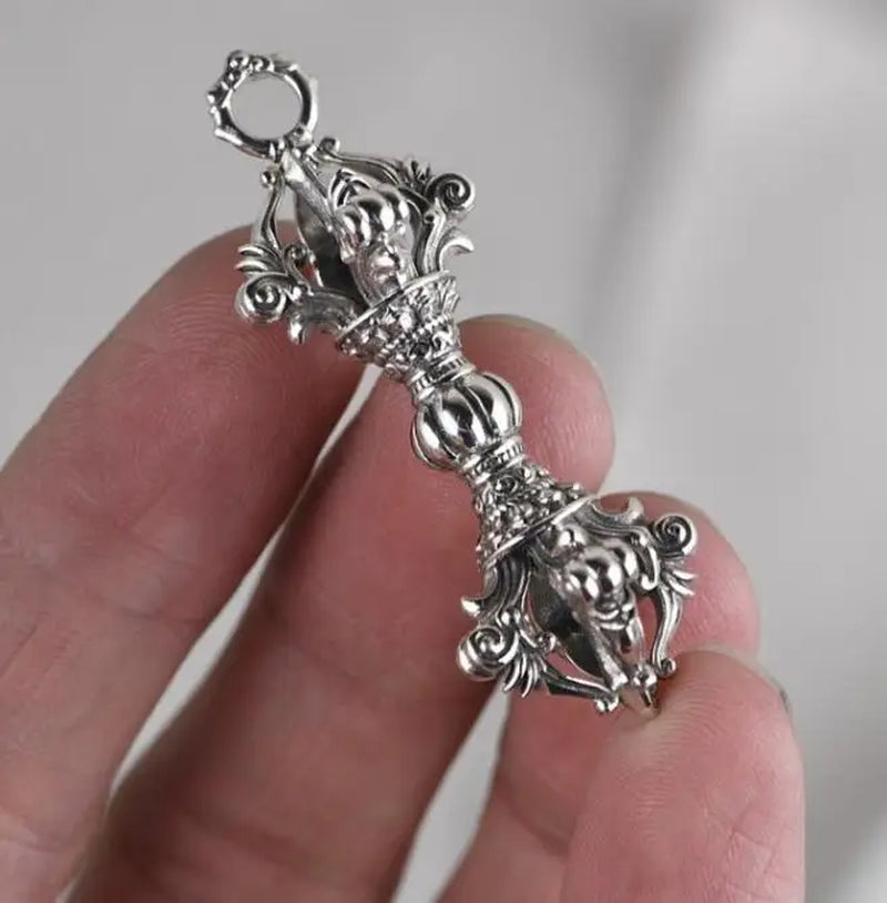 Spiritual Abacus ⚡ 925 Silver Tibetan Dorje Pendant Solid Sterling Vajra Amulet