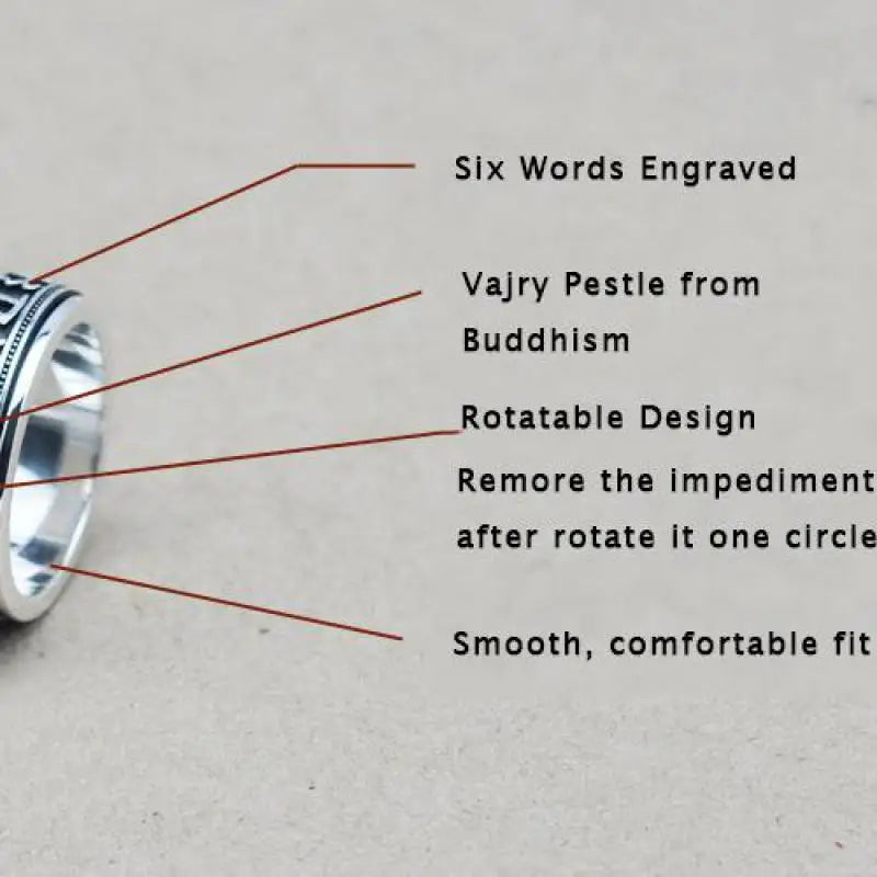 🔄 Spiritual Abacus 925 Sterling Silver Spinner Ring – Rotatable Om Mani Padme Hum Mantra Ring 
