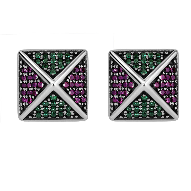 Spiritual Abacus 925 Sterling Silver Pyramid Earrings with Colorful Zirconia